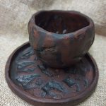 Аукціон! Комплект глиняна чашка ручної роботи “Камені” ~100мл + Блюдце "Камені"